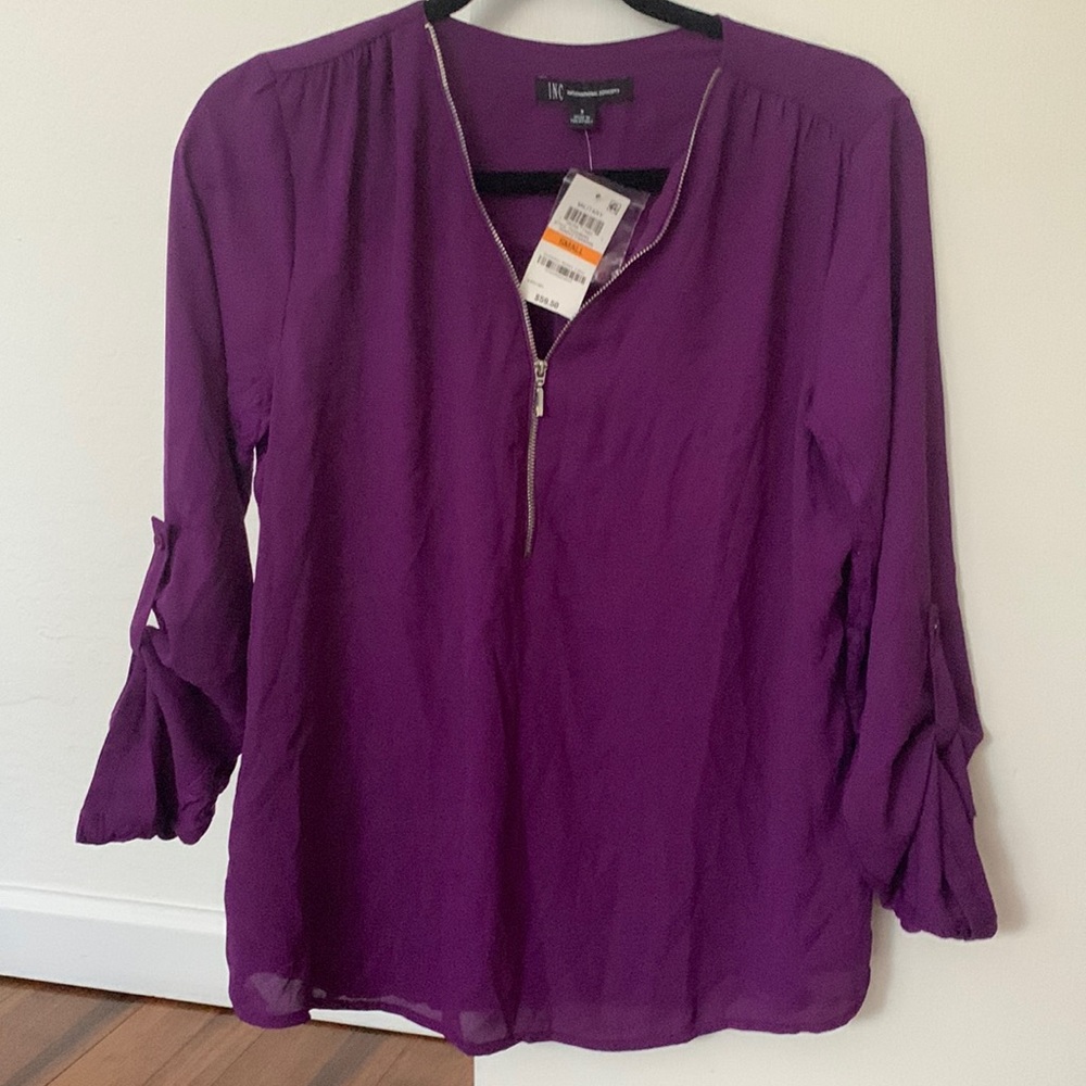 INC International Concepts Women's Mixed Media Utility Knit Blouse